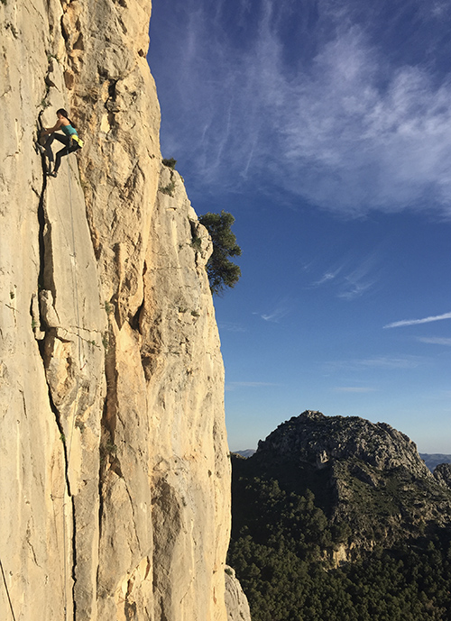 Betsy Lam climbing in El Chorro, Spain